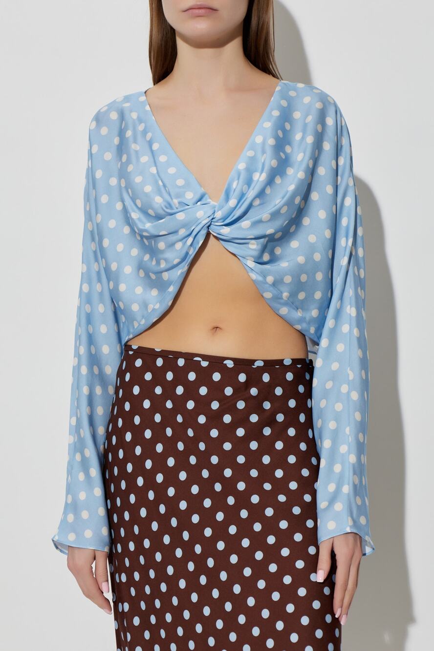 Posse Tillie long sleeve top blue polka dot